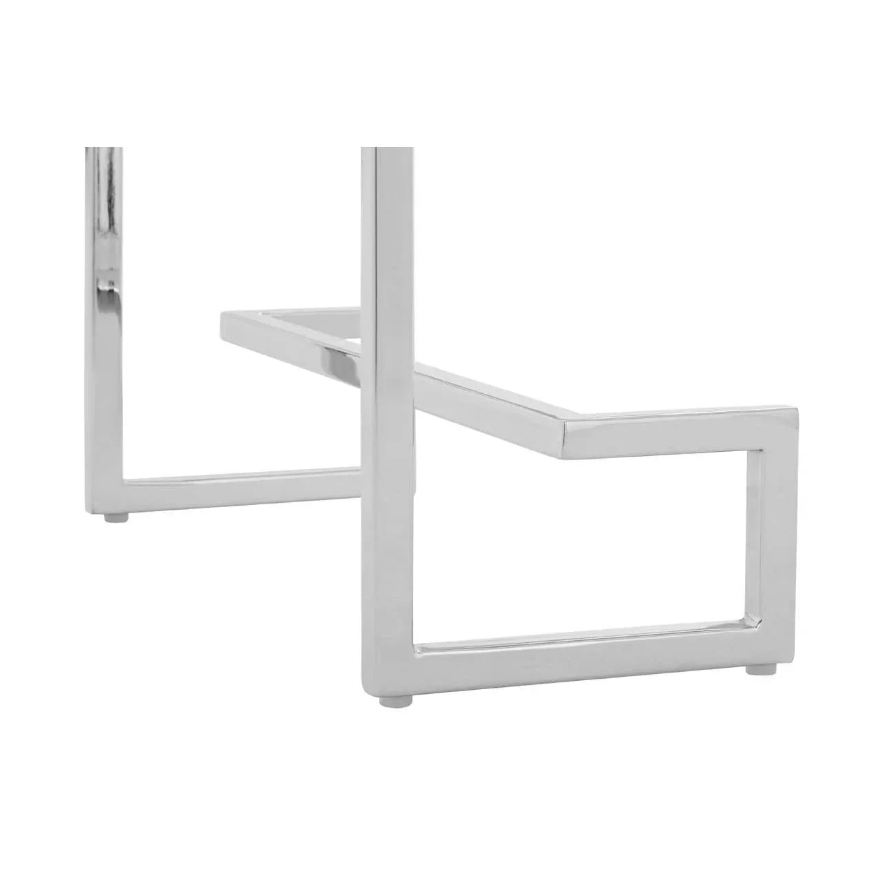 Polished chrome coffee table leg with modern geometric design detail