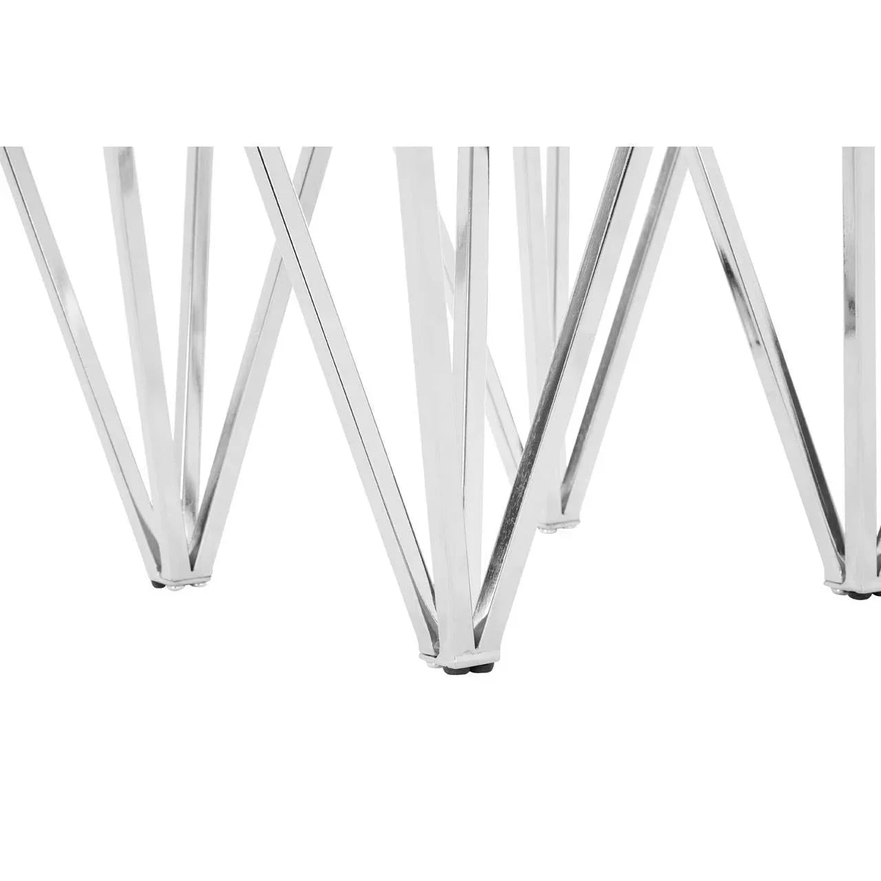 Polished chrome metal table legs with geometric crisscross design