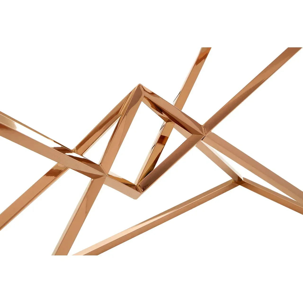 Gold metal geometric table base with intersecting angular legs