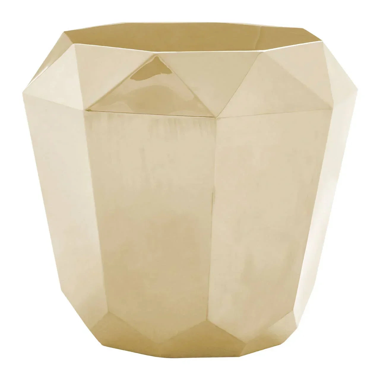Gold geometric ceramic vase with faceted sides and glossy finish