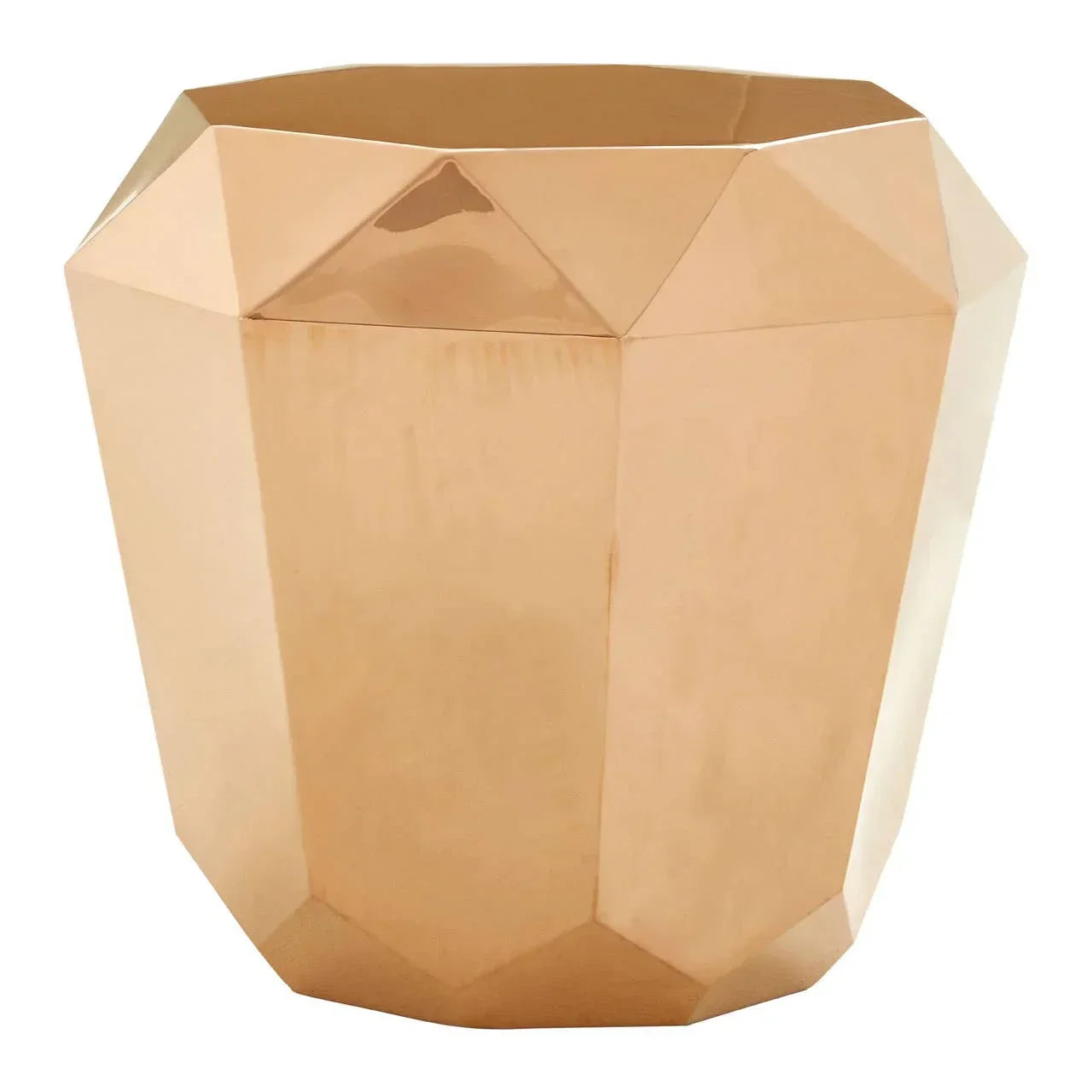 Gold geometric metal planter with faceted sides, modern home decor container