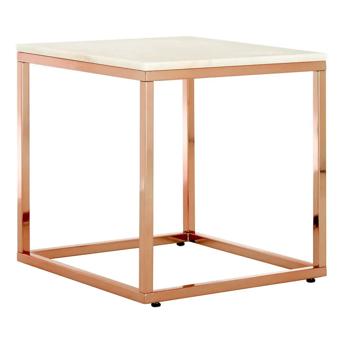 Square marble top side table with rose gold metal frame