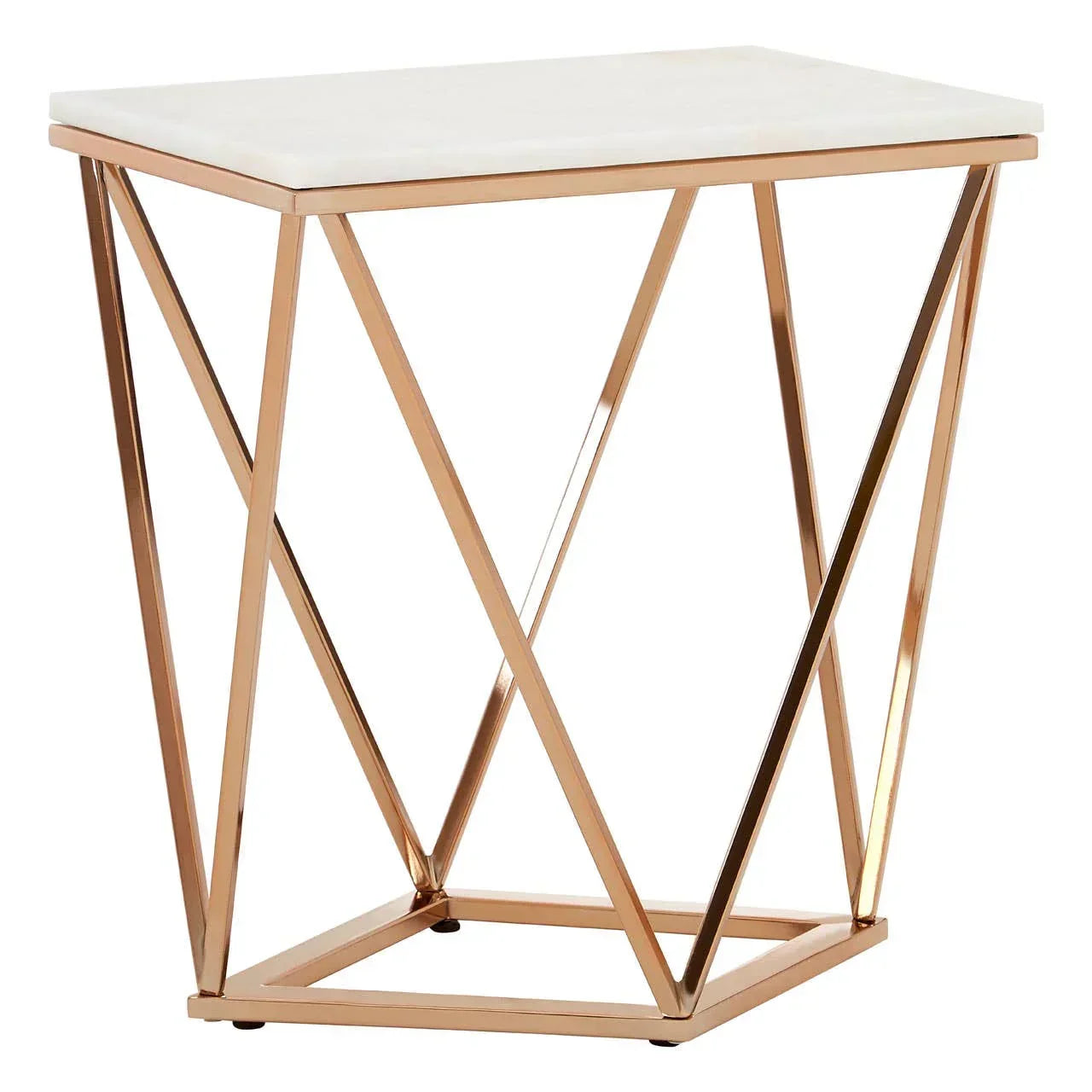 Marble top side table with gold metal geometric frame