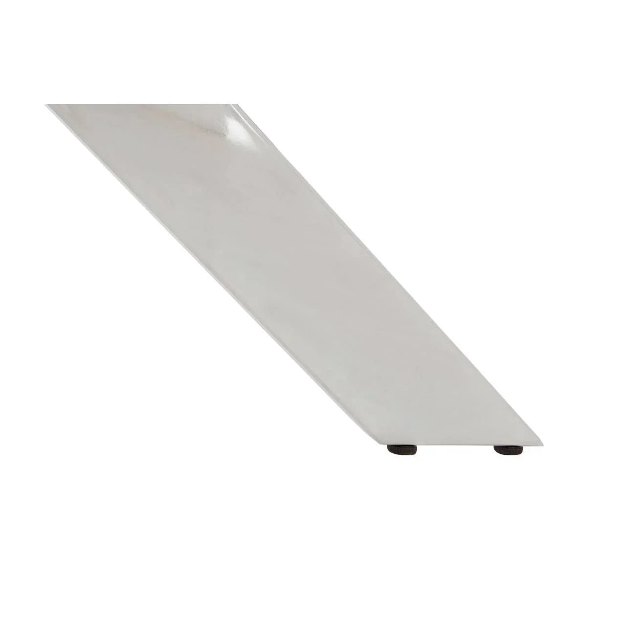 Chrome metal furniture leg with angled design and protective feet