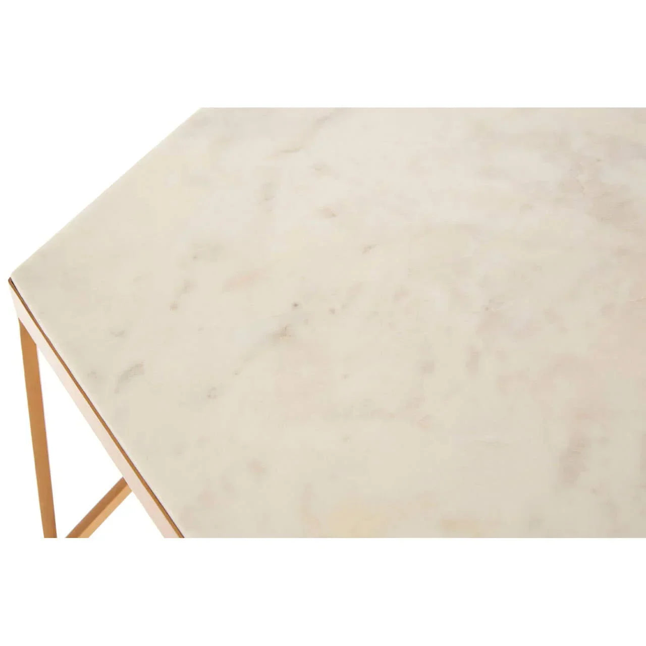 White marble tabletop with gold metal corner and frame detail