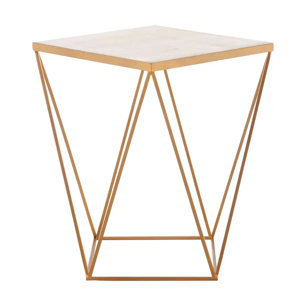 Square marble top side table with gold metal geometric frame