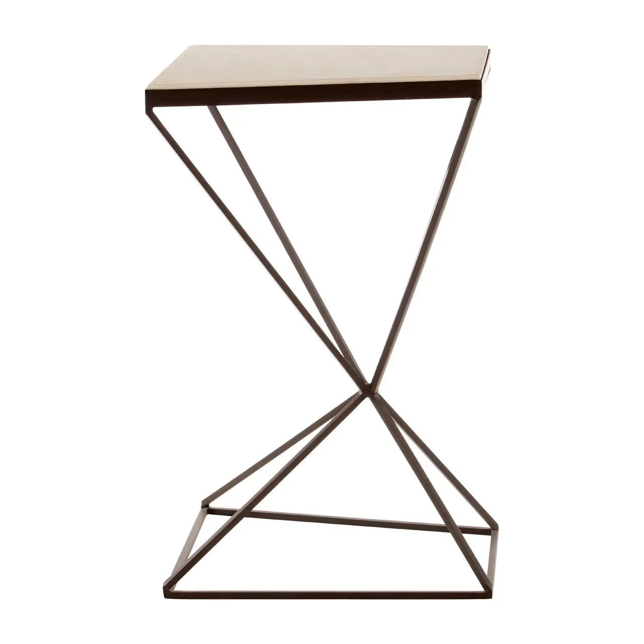 Geometric metal side table with square top and open frame base
