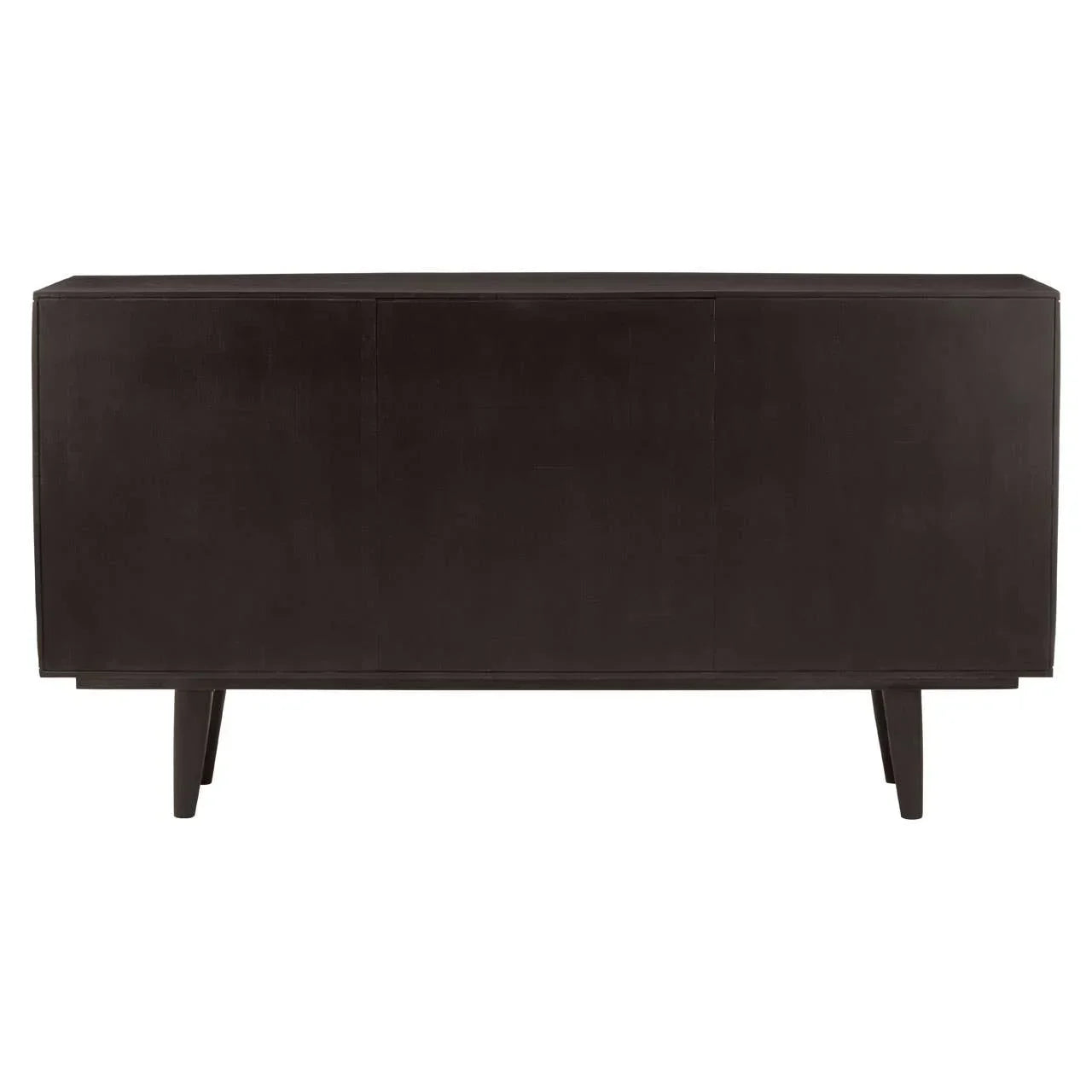 Dark wood sideboard cabinet with clean lines and four tapered legs, front view