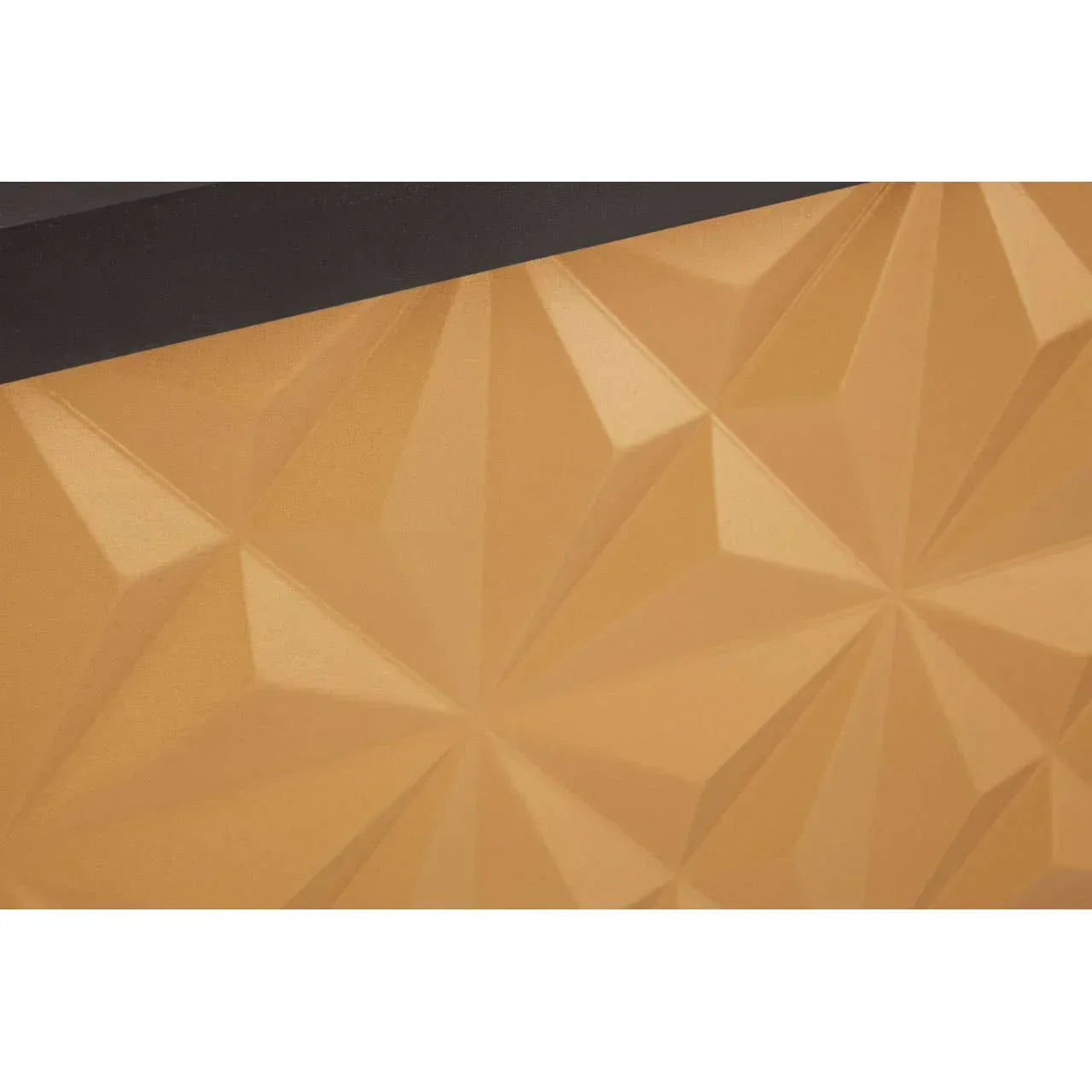 Geometric gold sideboard pattern with faceted texture and black tabletop edge