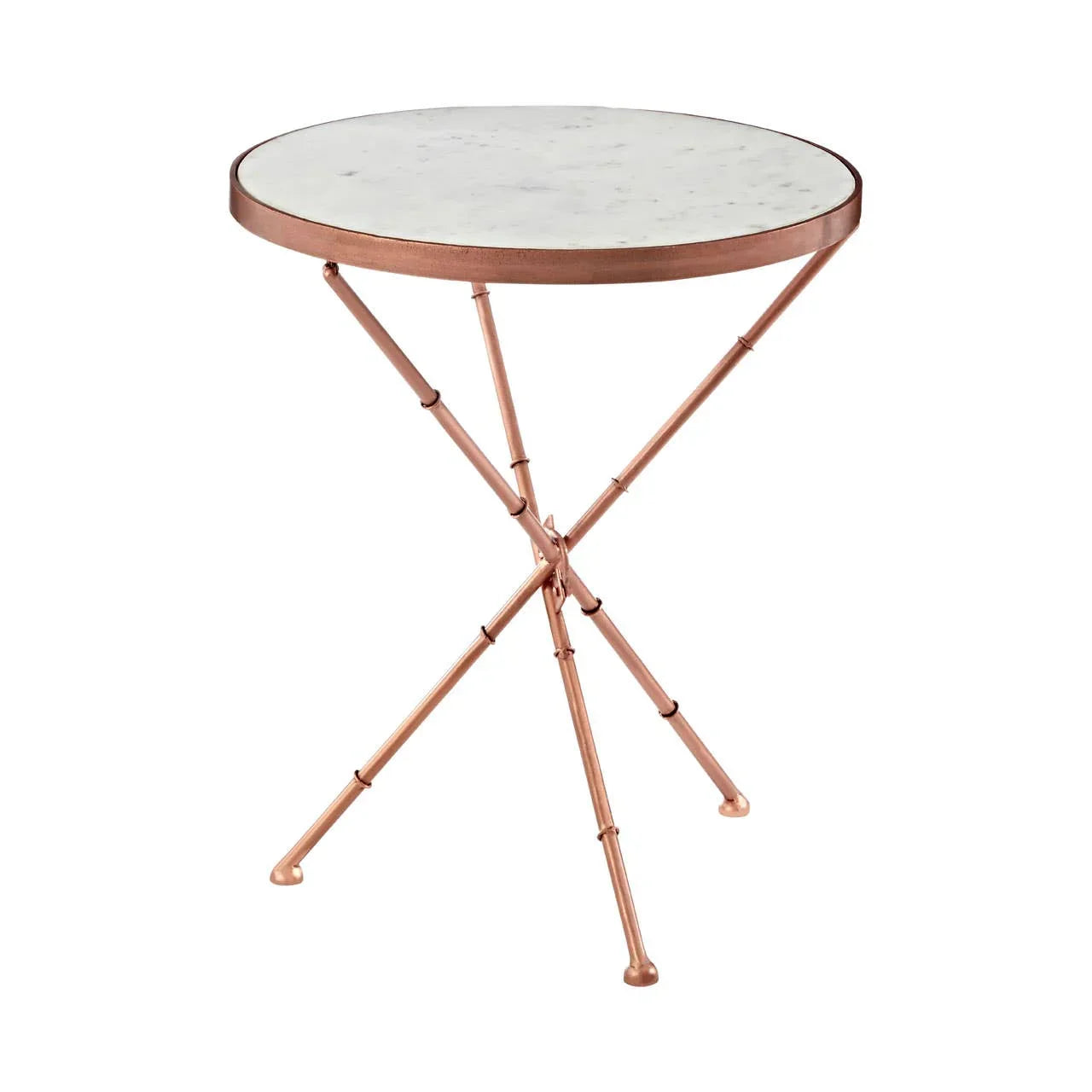 Round marble top side table with copper tripod metal legs