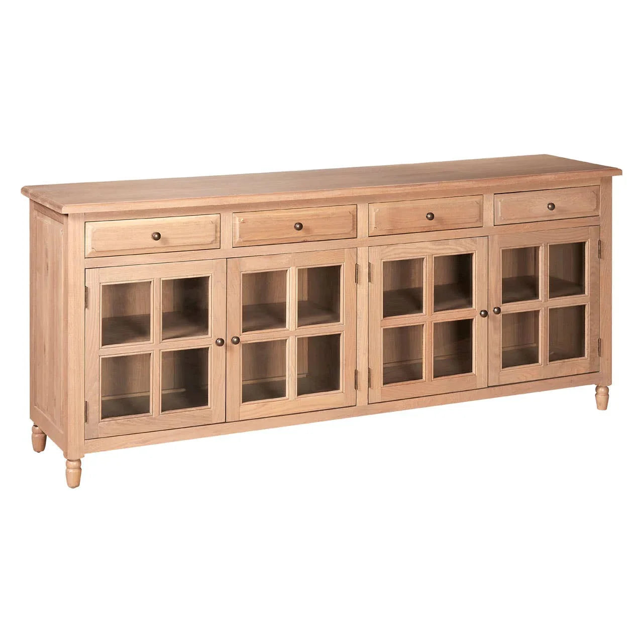 Lyon Oak Wood 4-Drawer Sideboard with Glass Doors
