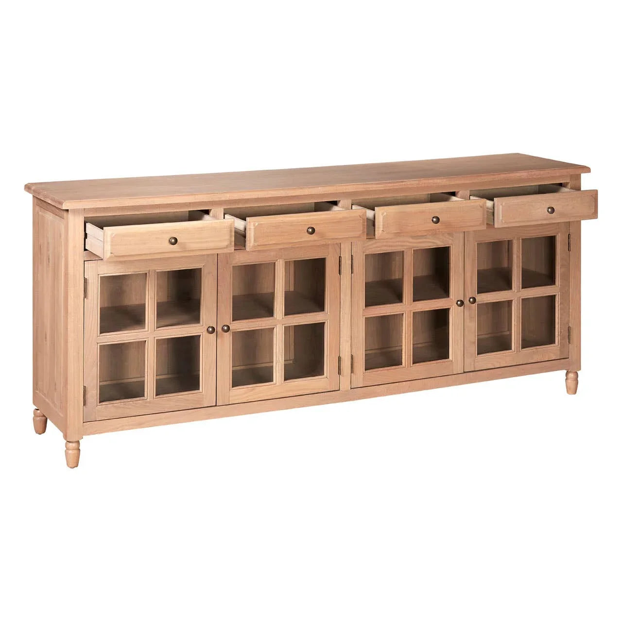Lyon Oak Wood 4-Drawer Sideboard with Glass Doors