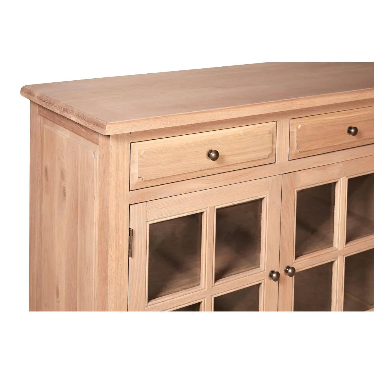 Lyon Oak Wood 4-Drawer Sideboard with Glass Doors