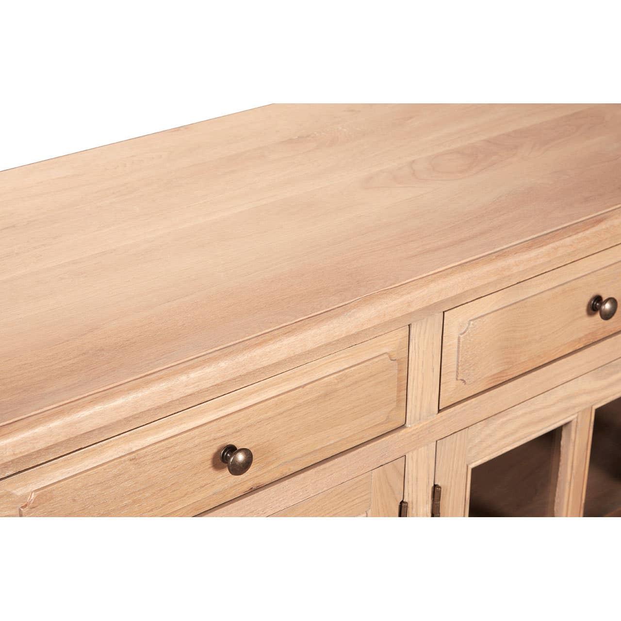 Lyon Oak Wood 4-Drawer Sideboard with Glass Doors