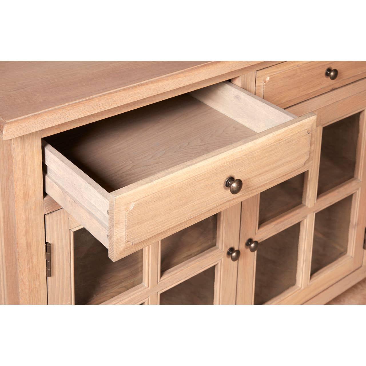 Lyon Oak Wood 4-Drawer Sideboard with Glass Doors