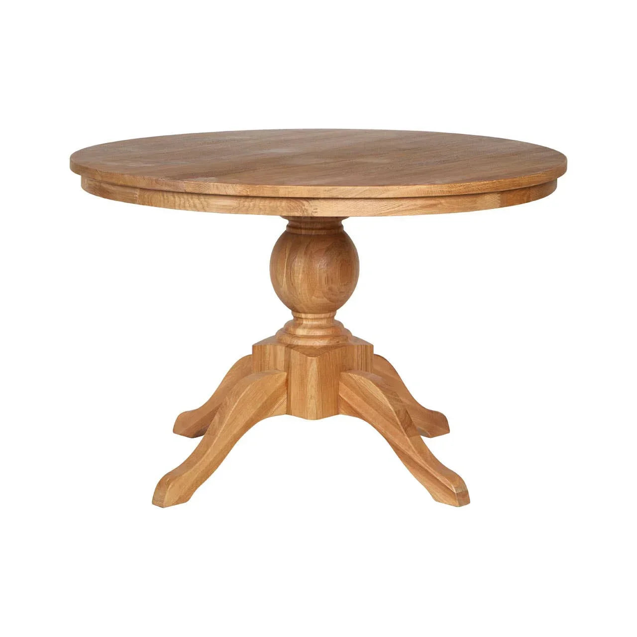 Round oak dining table with pedastal base and curved legs