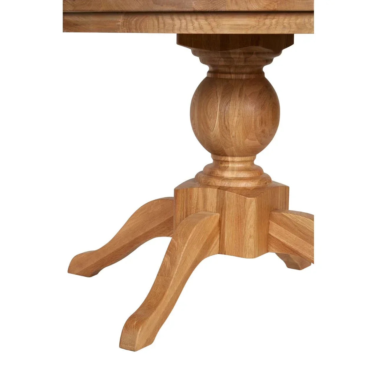Solid oak dining table pedestal base with carved wood detail and curved legs