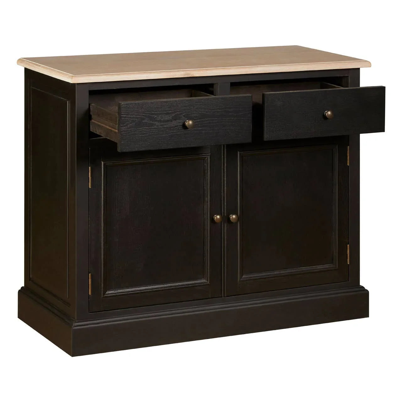 Rustic Oak Wood Sideboard with Black Paint Finish