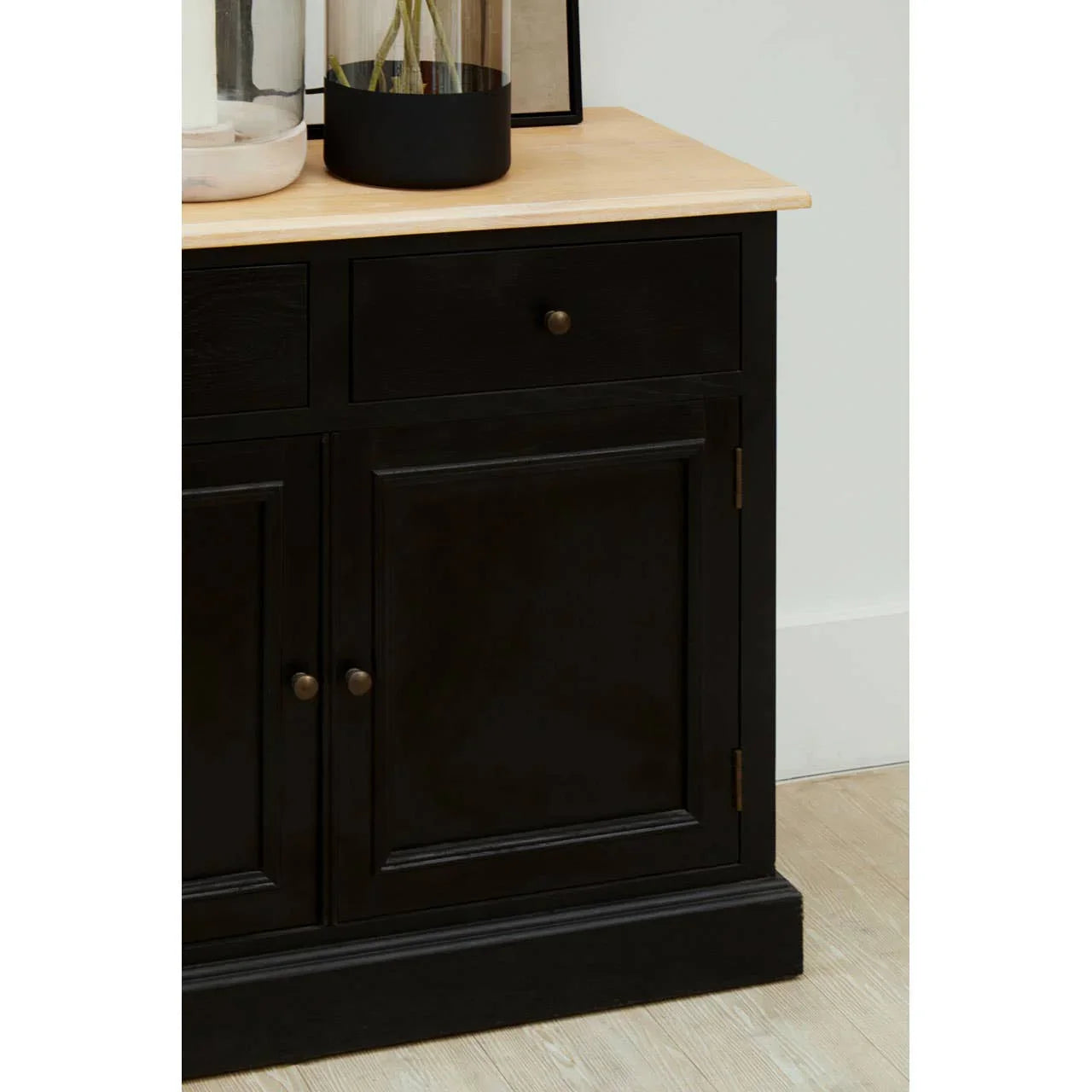 Rustic Oak Wood Sideboard with Black Paint Finish
