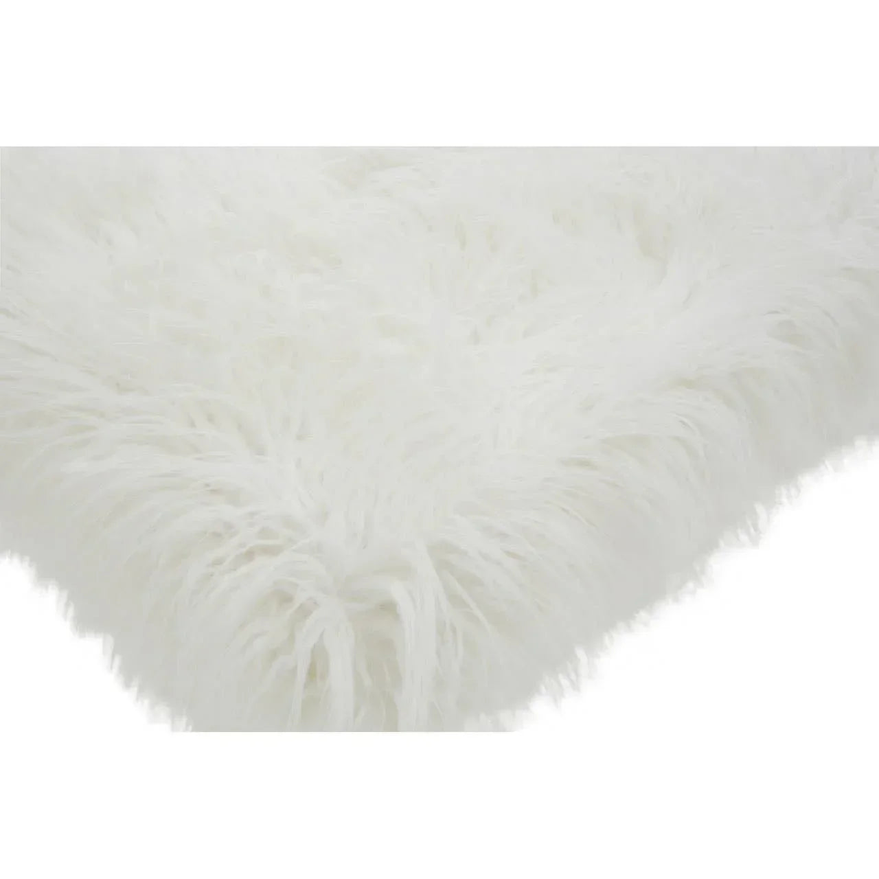 Close view of white faux fur rug texture
