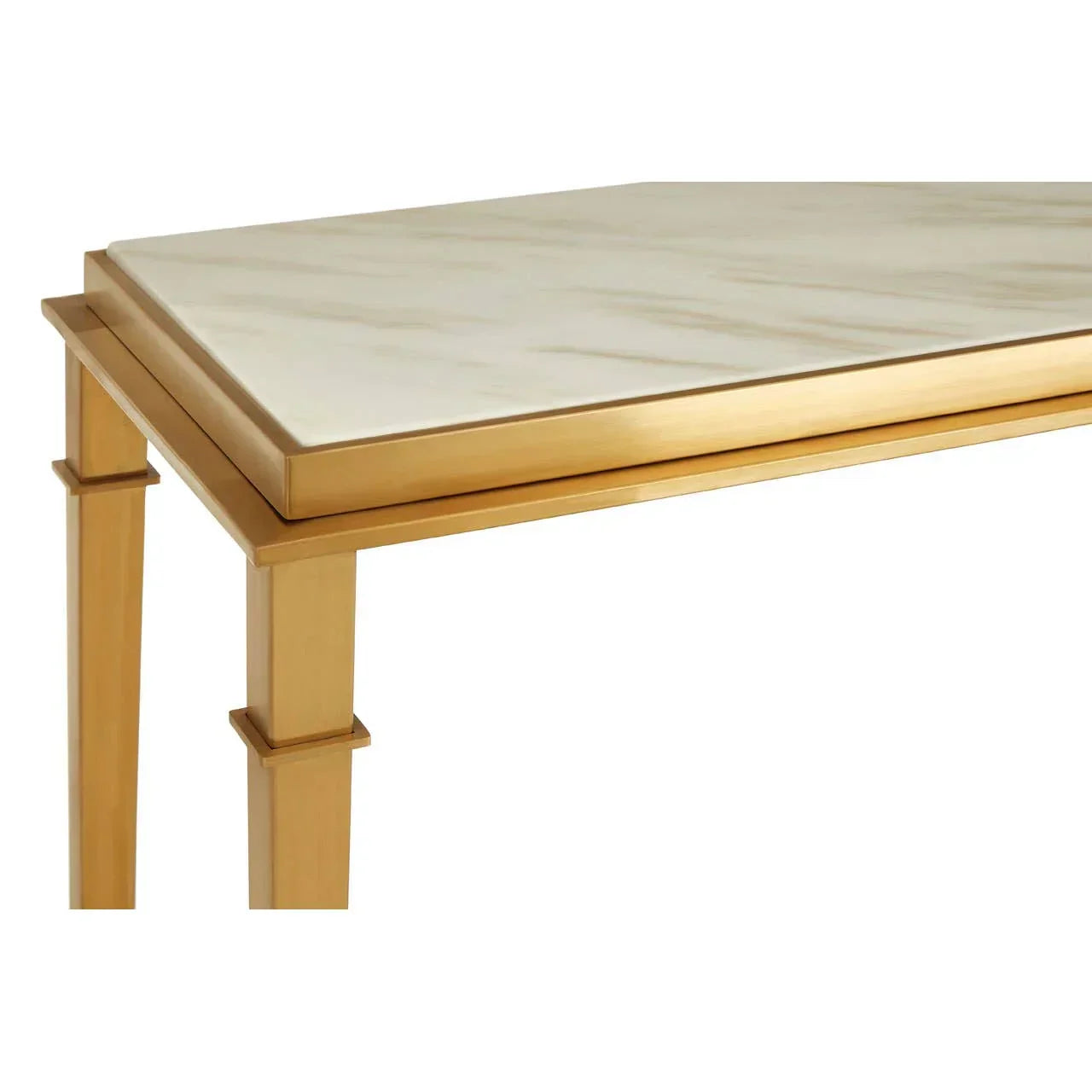 Marble top dining table with gold metal leg detail, modern rectangular design