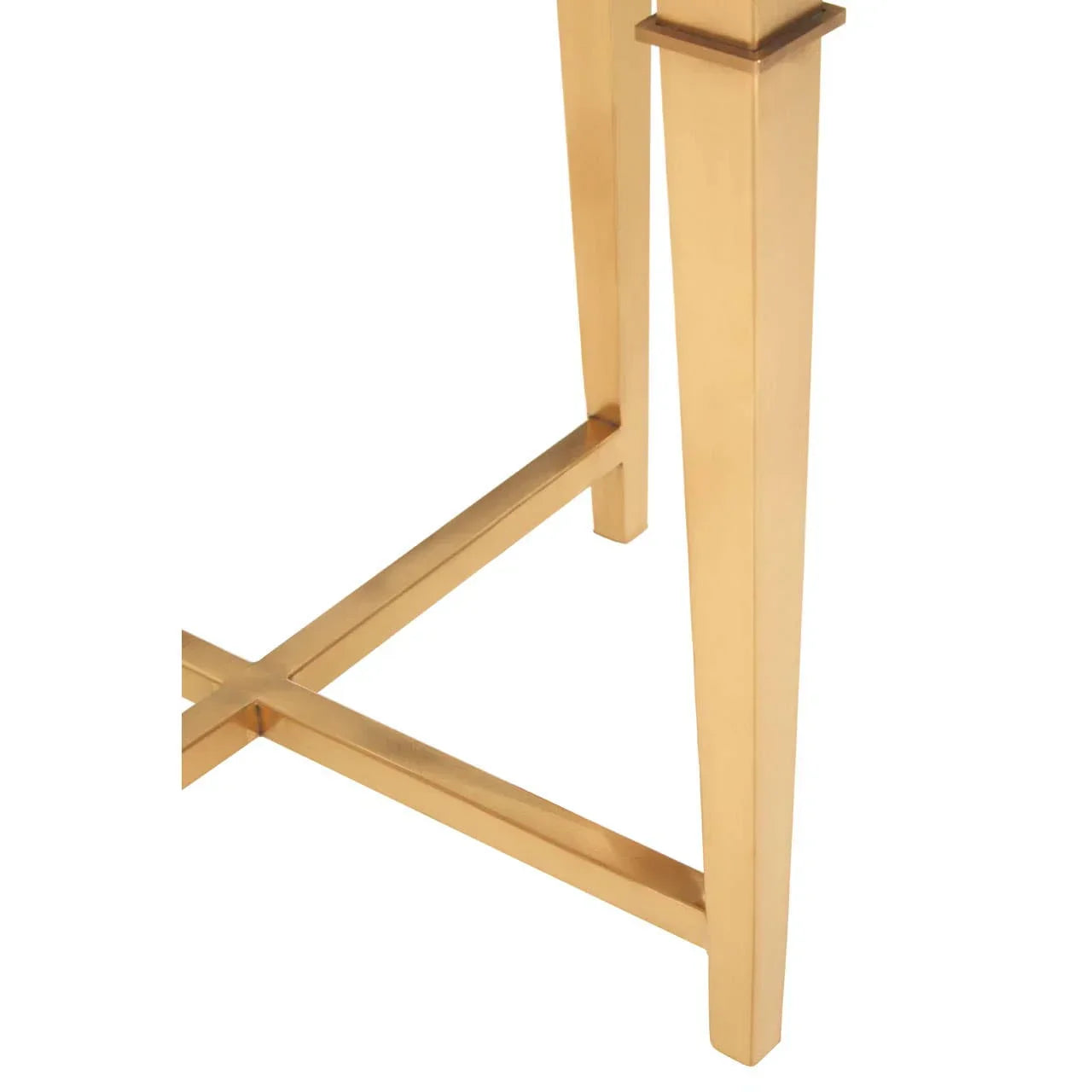 Gold metal table leg with crossbar support in modern design