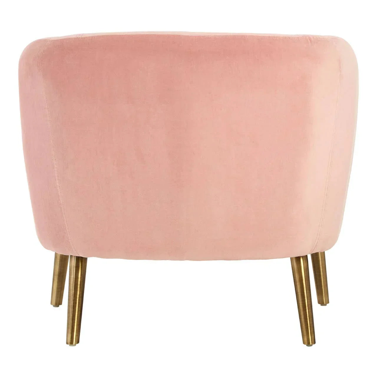 Back view of blush pink velvet accent chair with gold metal legs