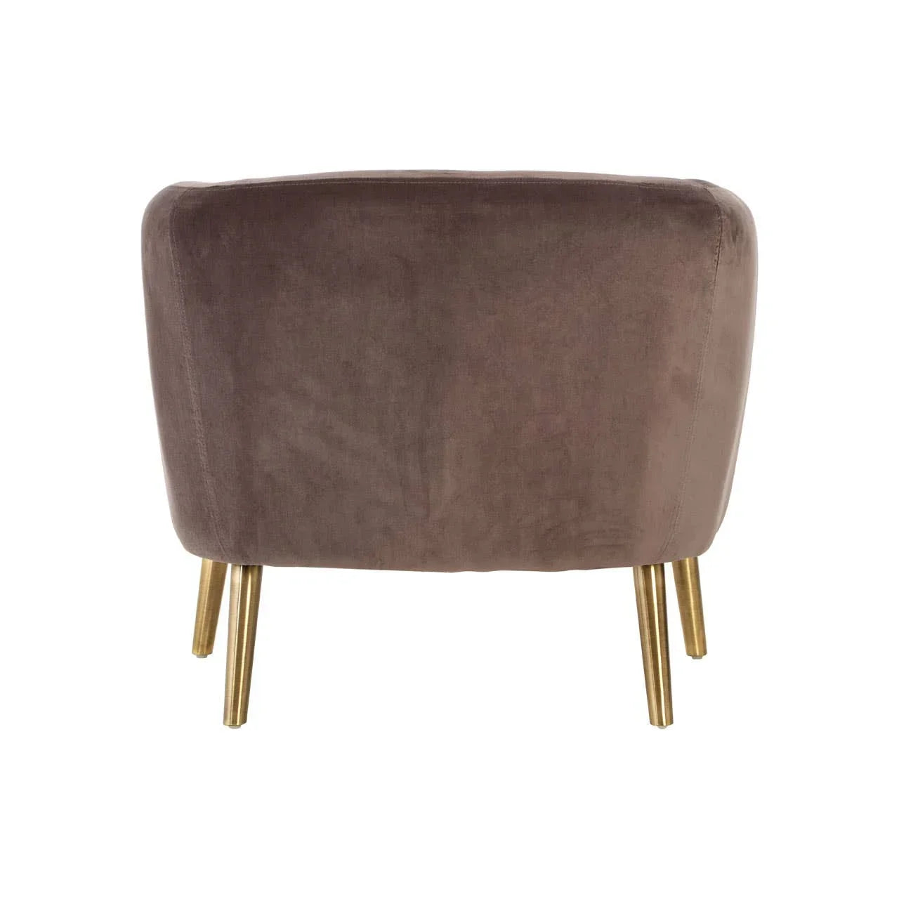 Back view of velvet accent chair with gold metal legs