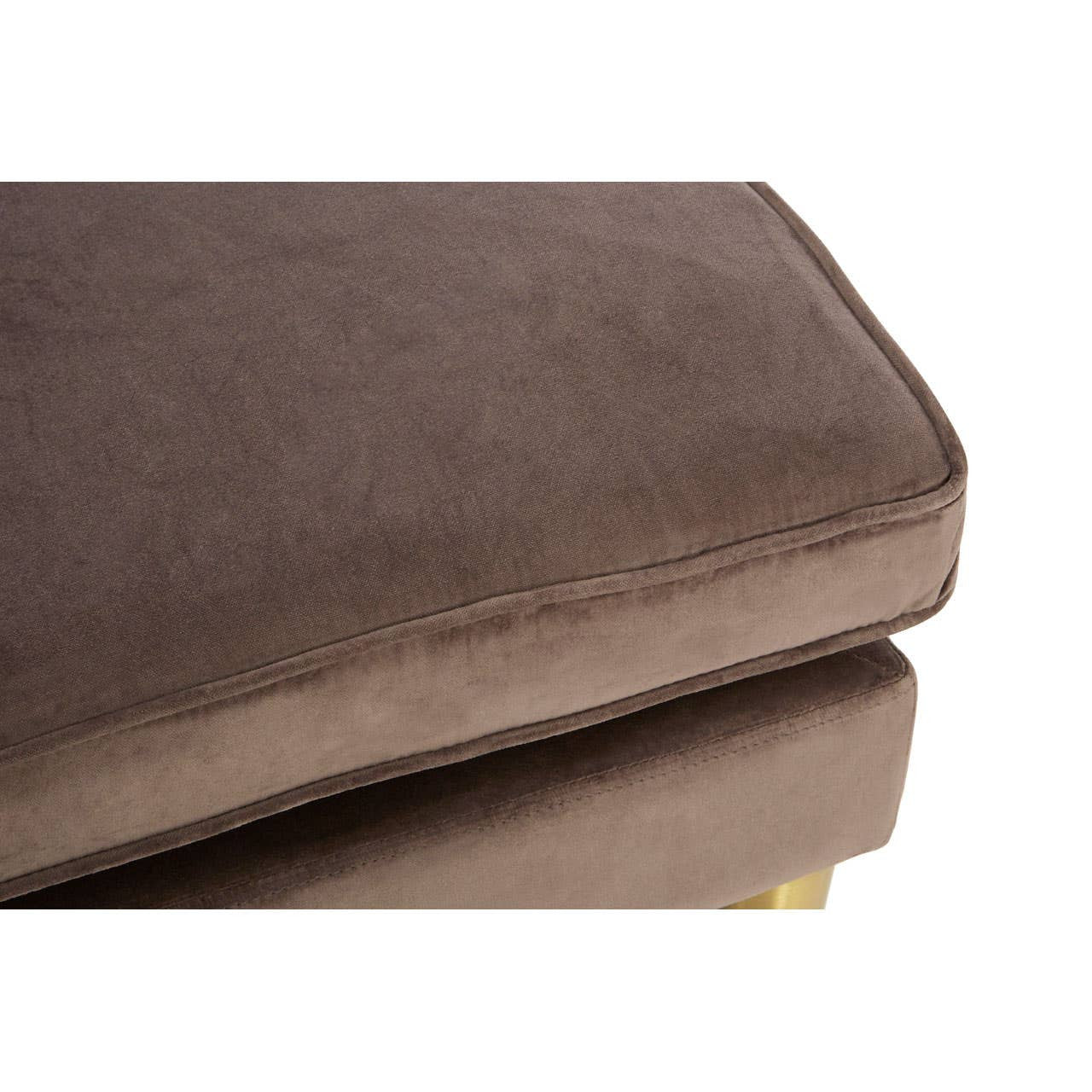Close-up view of the soft grey velvet upholstery of the Louxor Left Hand Chaise Longue, highlighting the plush cushion and smooth texture. The edge of the chaise is visible, showcasing its elegant design and quality craftsmanship