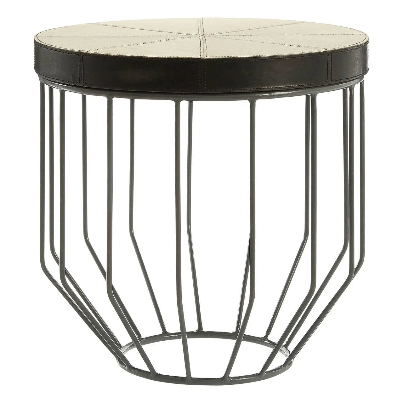 Leather Stitched Iron Side Table