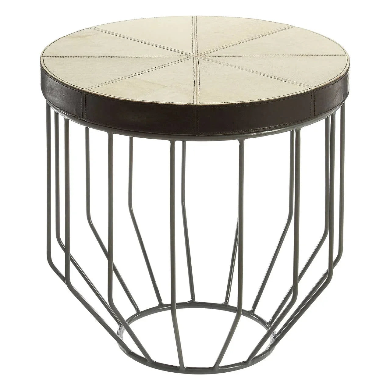 Leather Stitched Iron Side Table
