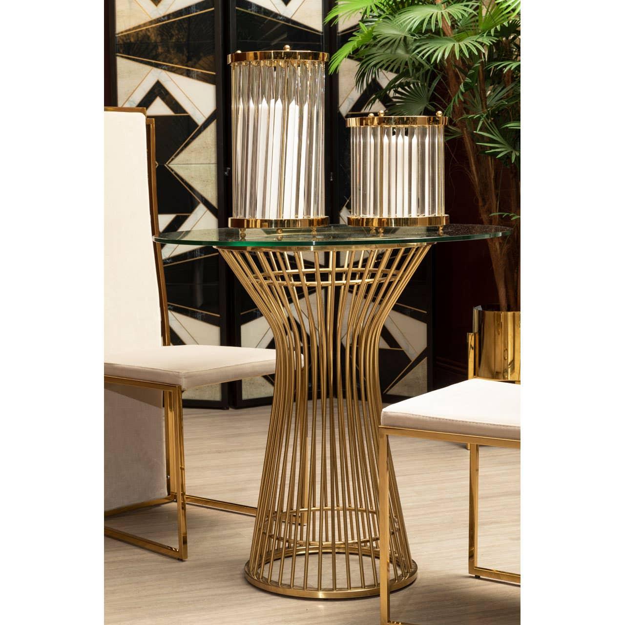Gold Wireframe Glass Dining Table
