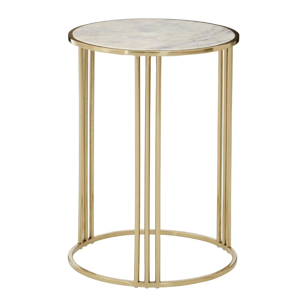 Round marble top side table with slim gold metal frame