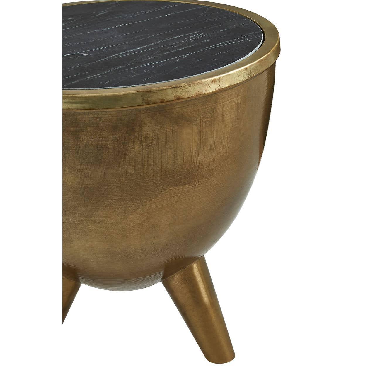 Brass round side table with black marble top and tripod legs