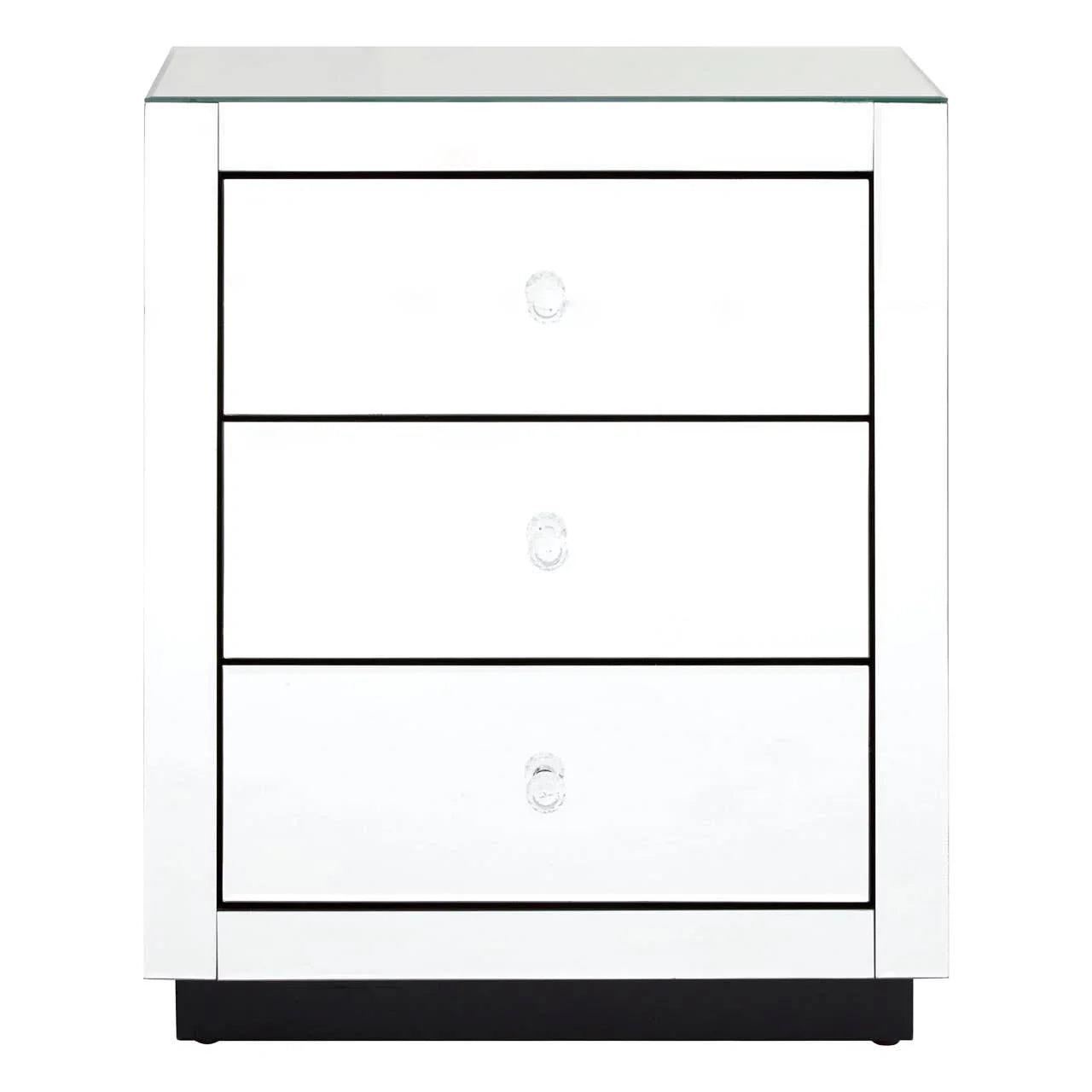 Crystal Handle Mirrored Bedside Table