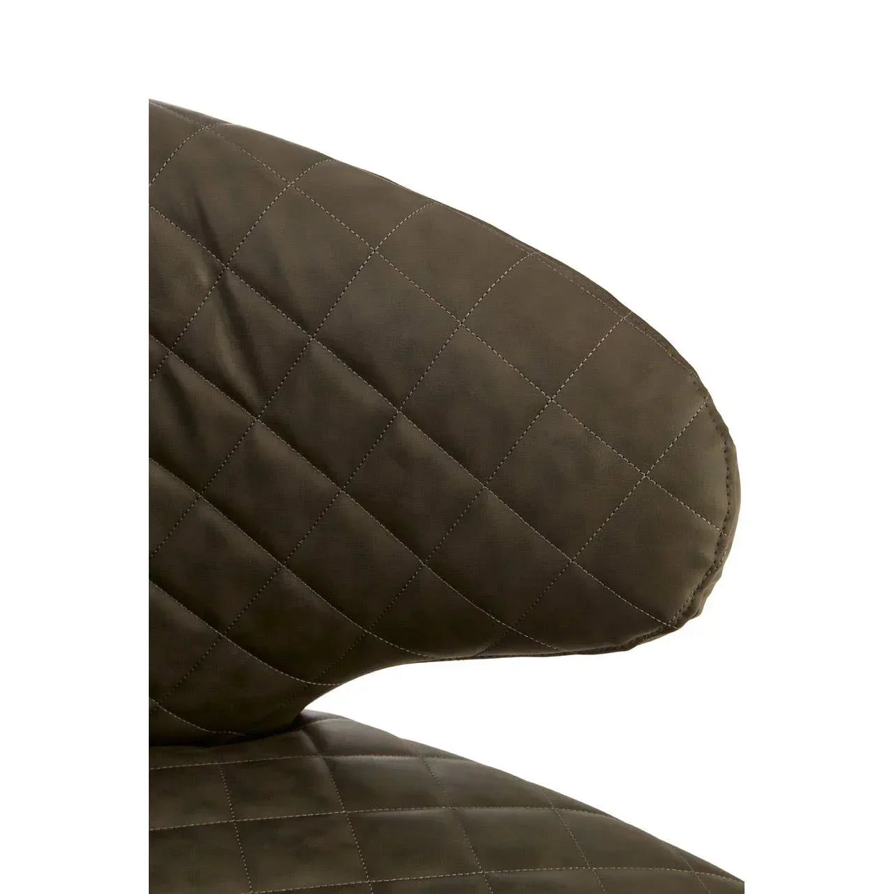 Close-up of quilted brown chair cushion with diamond stitching detail