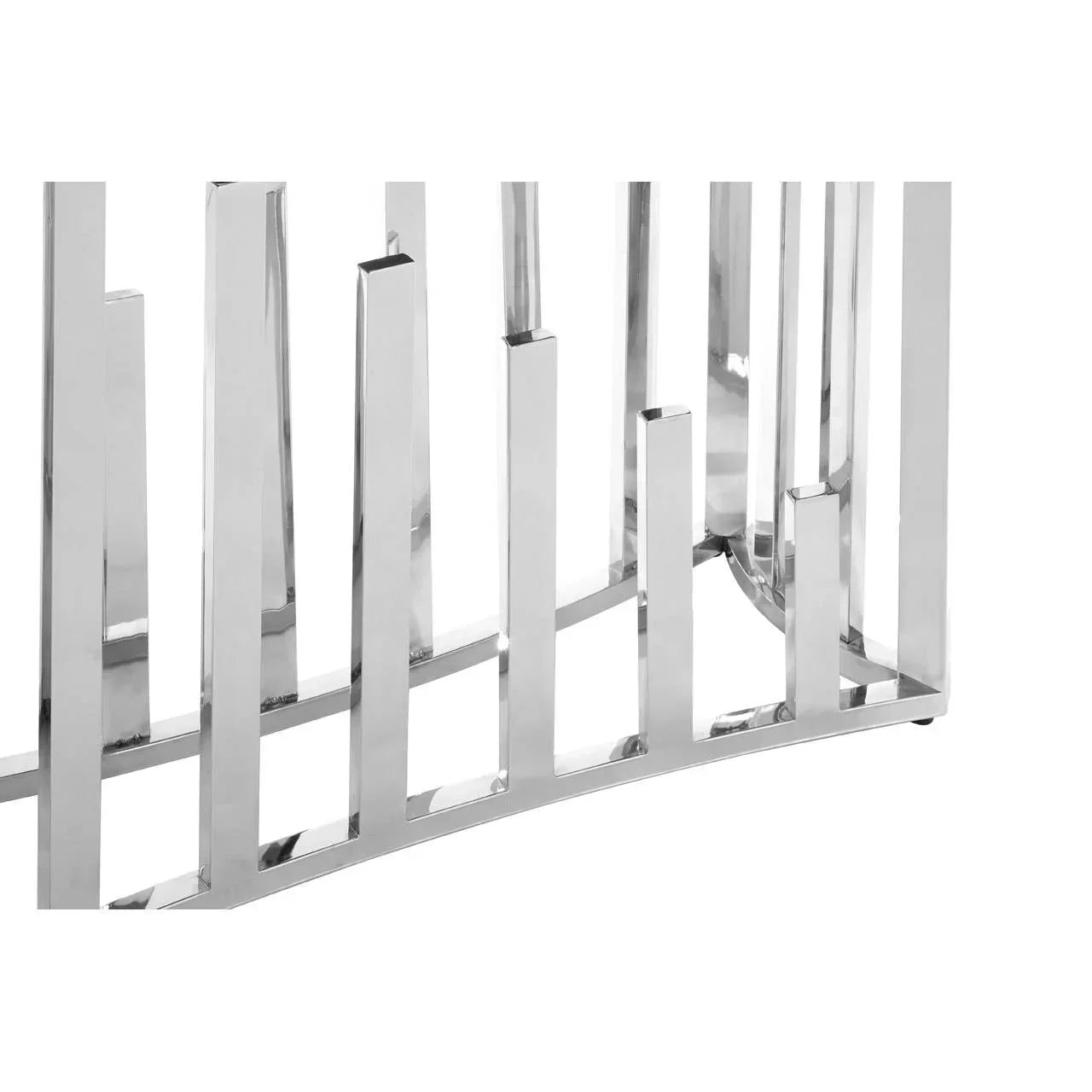 Stainless steel dining table base with modern geometric vertical bar design