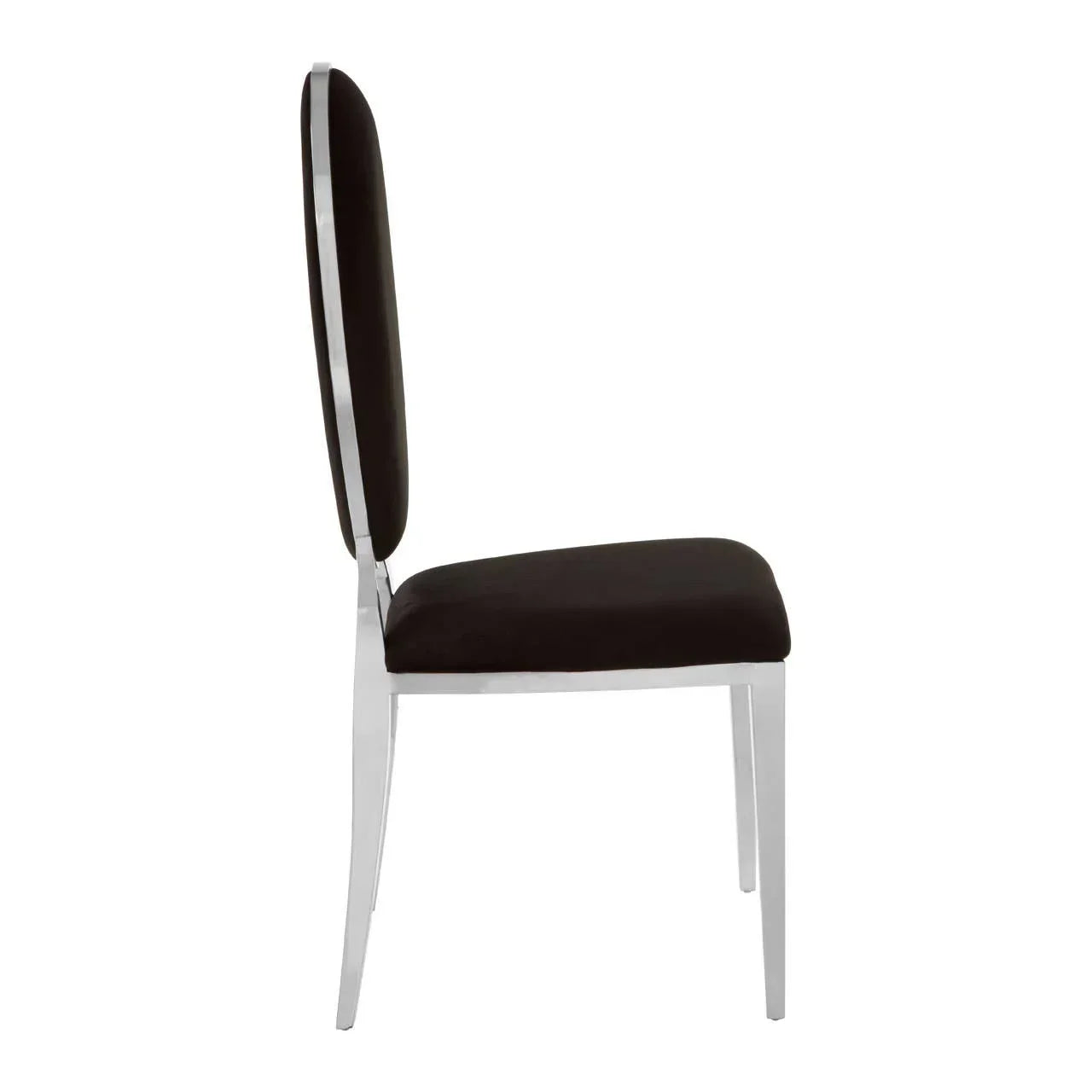Black velvet dining chair with chrome legs side view