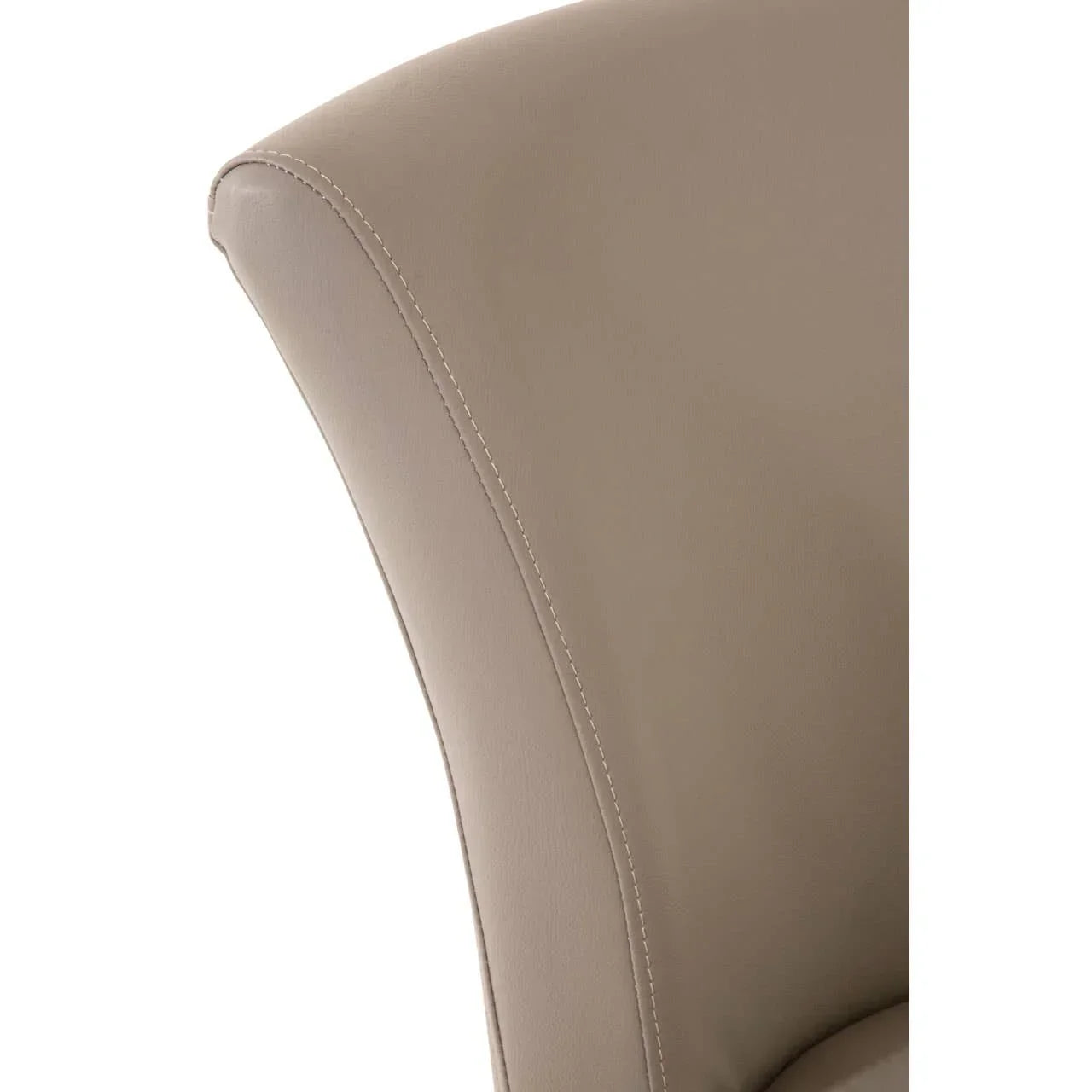Close up of beige faux leather dining chair backrest with visible stitching