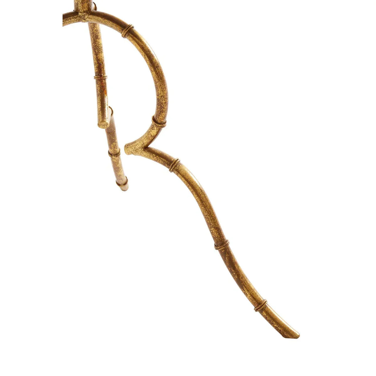 Gold metal table leg with bamboo-style design against white background