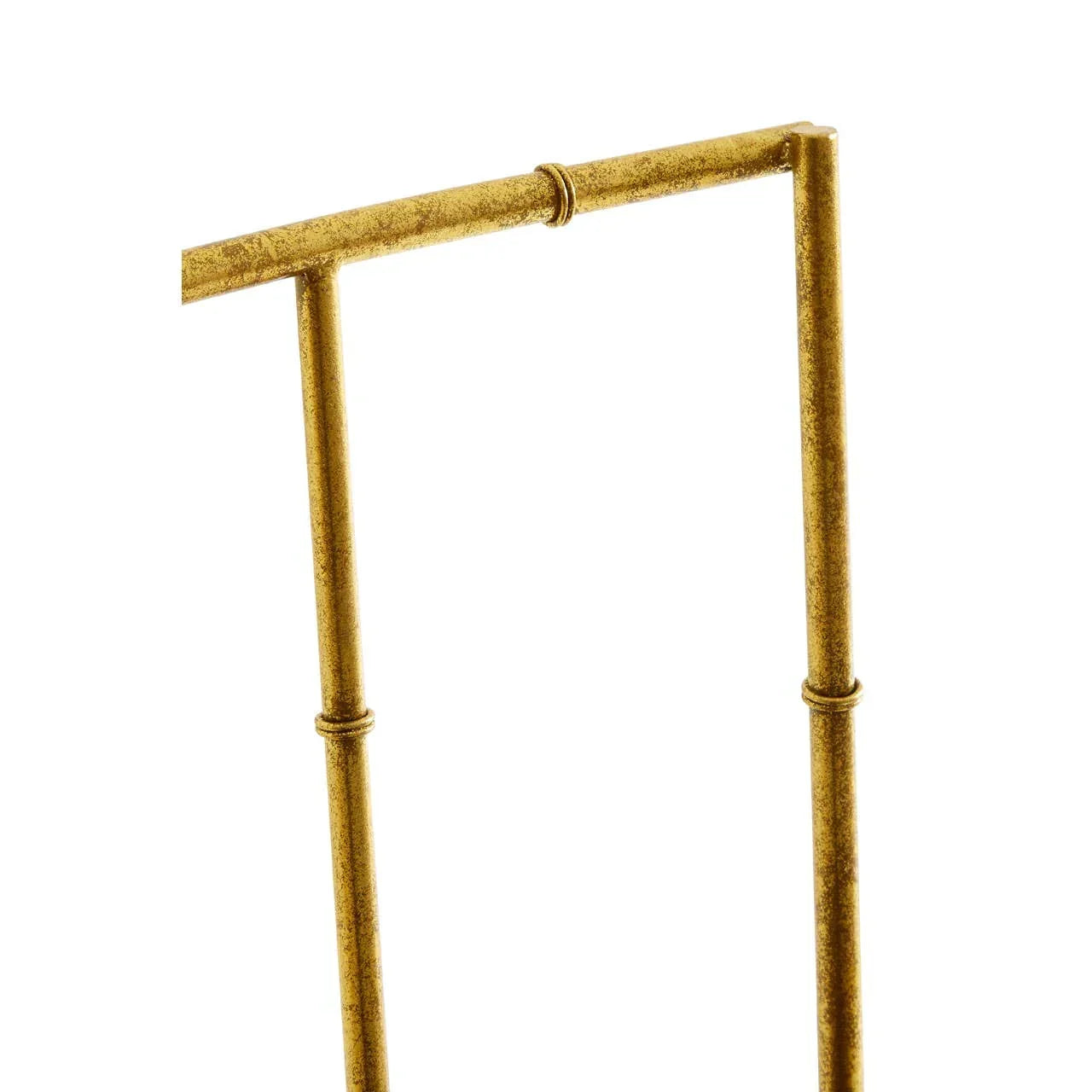 Gold metal frame with textured finish and bamboo-style detailing, close-up view