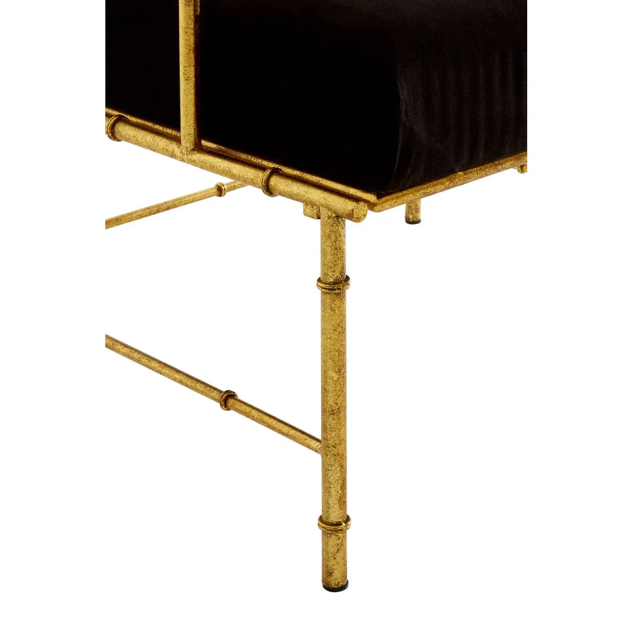 Gold metal chair leg frame with black velvet seat corner