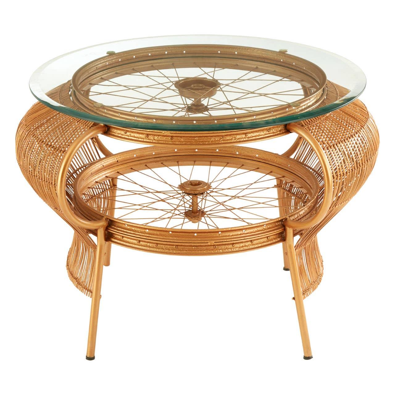 Golden Bamboo Glass Top Table