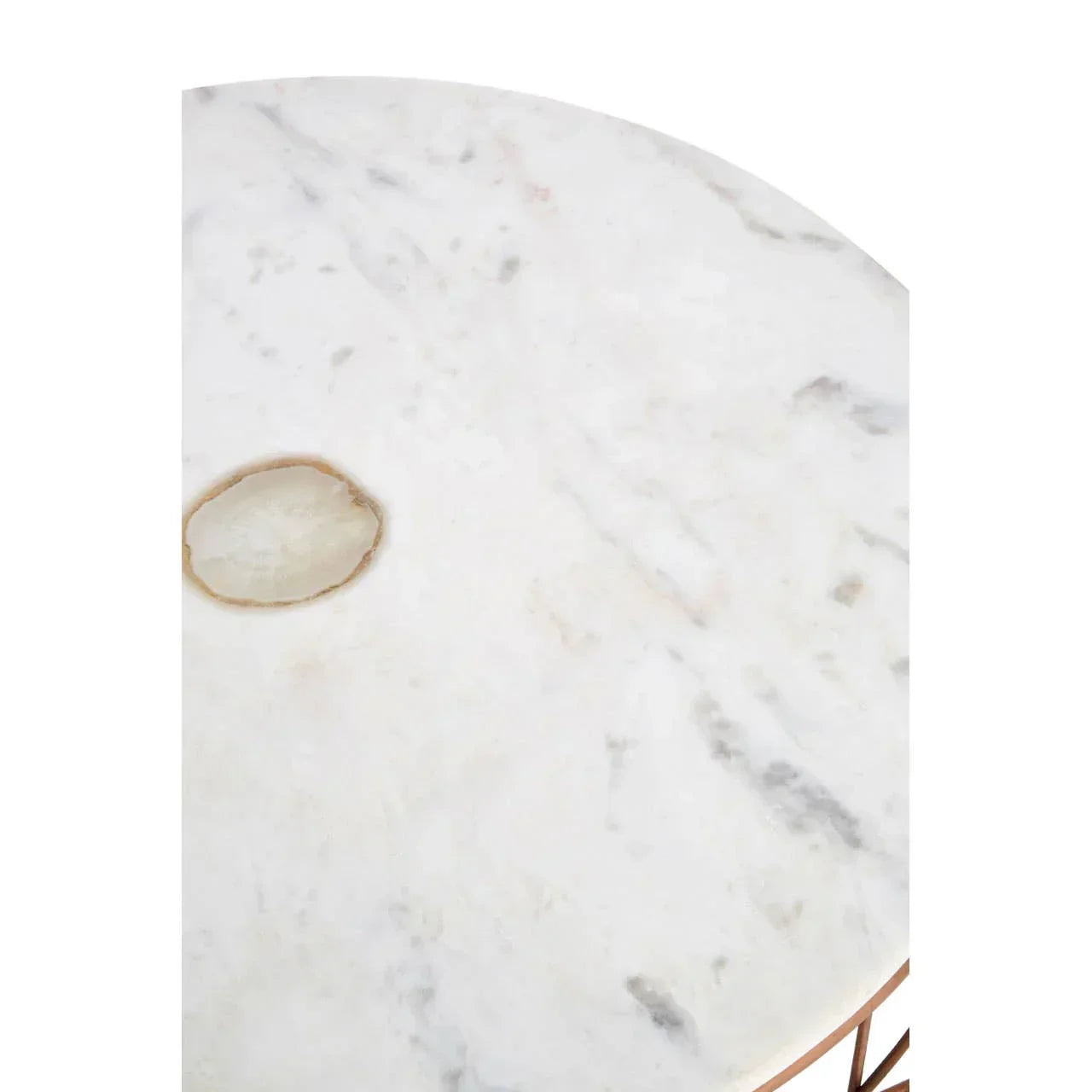 White marble coffee table top with natural stone inlay and subtle grey veining