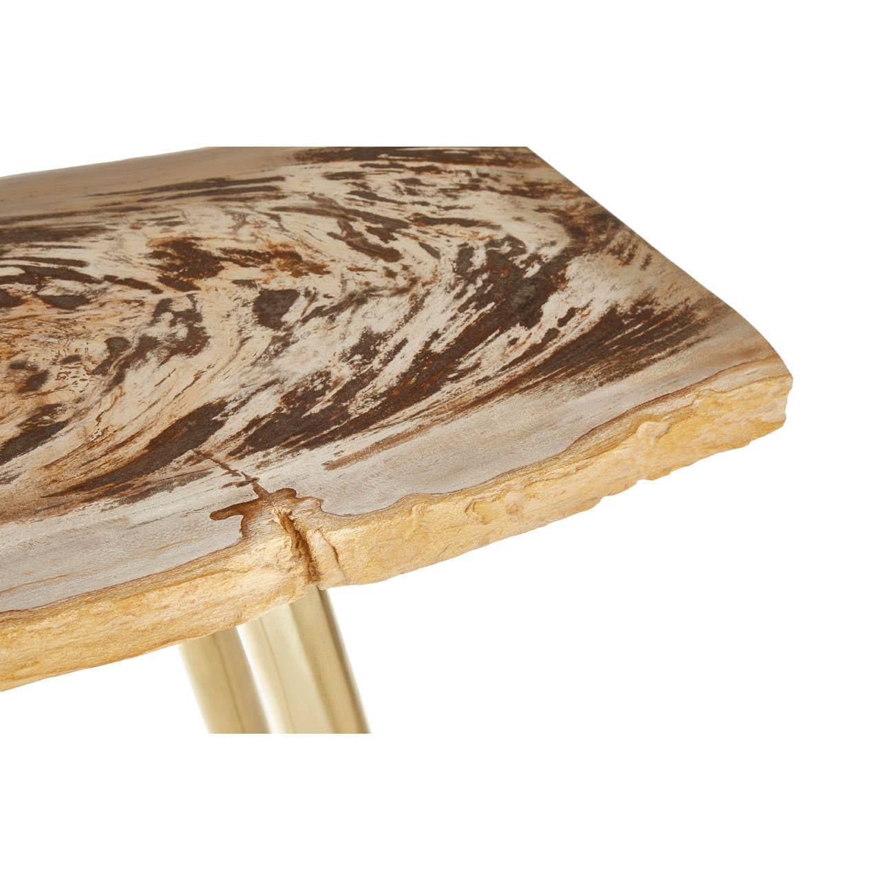 Live edge wood table top with natural grain detail and metal leg