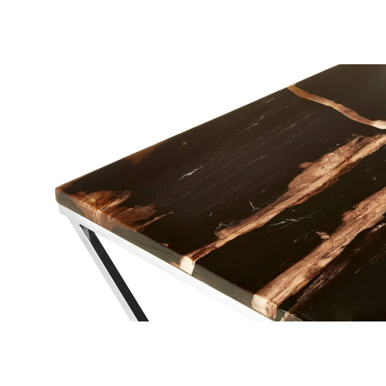 Walnut wood coffee table top with natural grain and metal frame detail