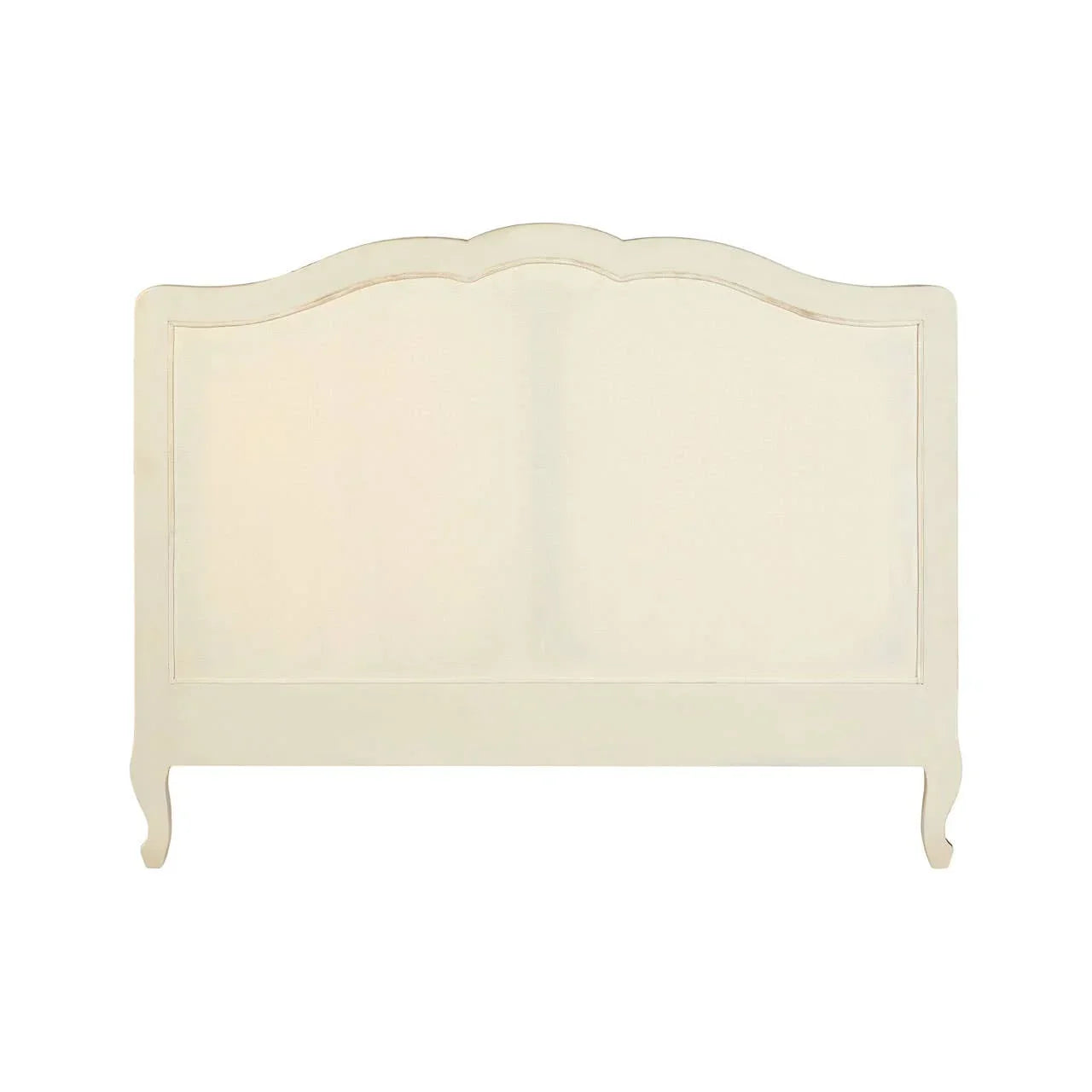 Cream wooden bed headboard with curved top and panel detailing