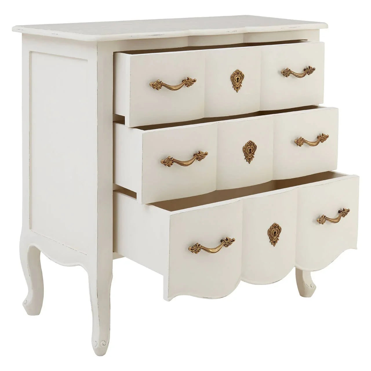 Ornate White 3-Drawer Chest