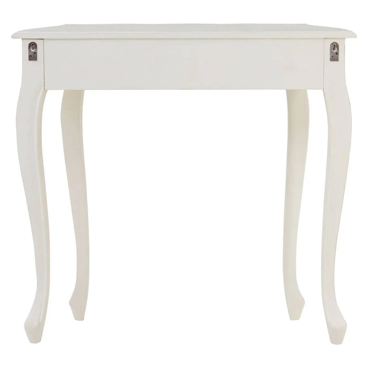 White wooden console table with cabriole legs and simple rectangular top