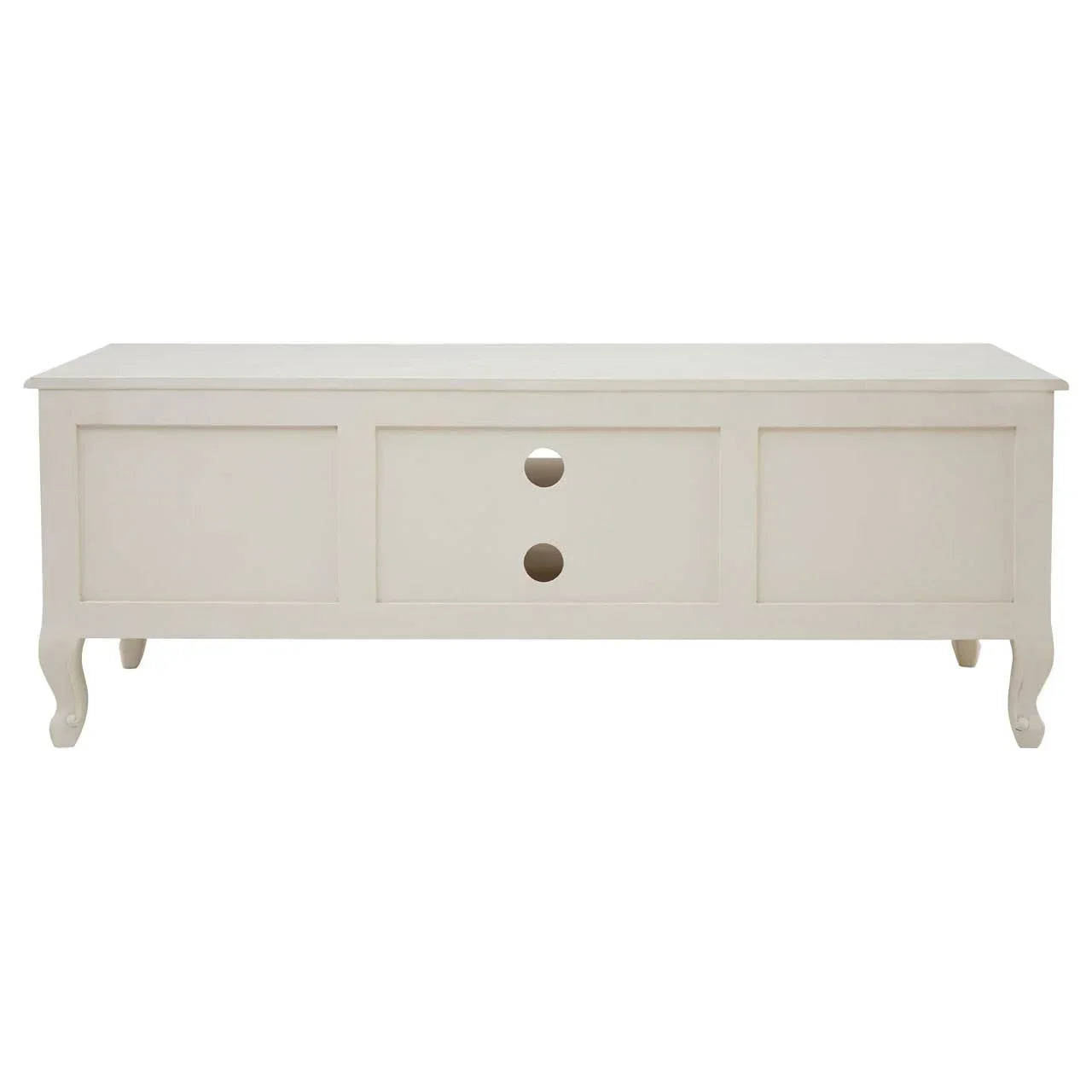 White wooden storage bench with panelled front and cabriole legs